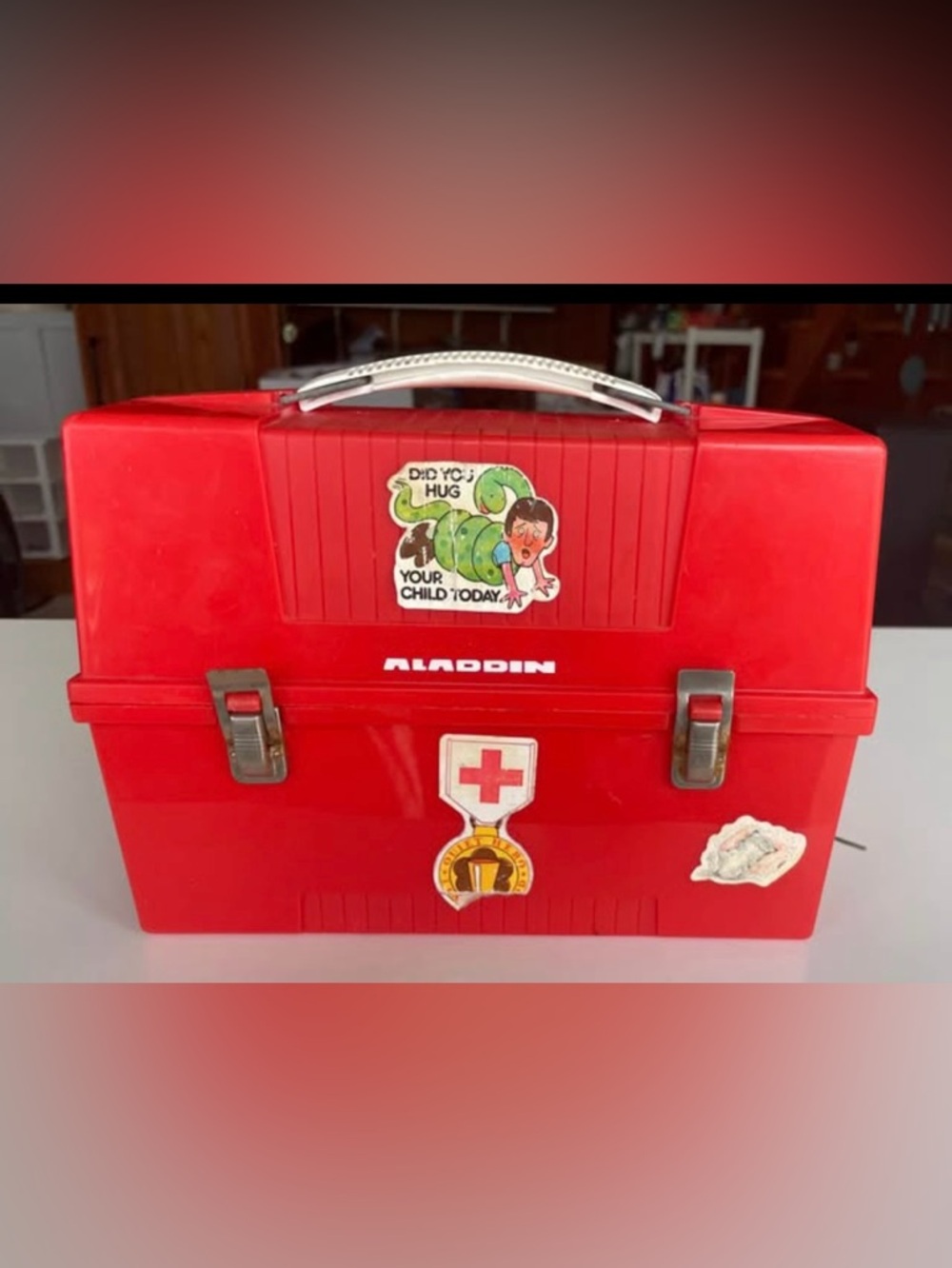 vintage Aladdin brand red plastic lunchbox